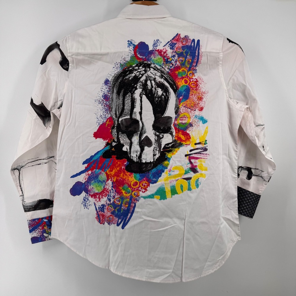 Robert Graham Thriller Shirt Mens L White Multi Skull Limited Edition RP211604CF